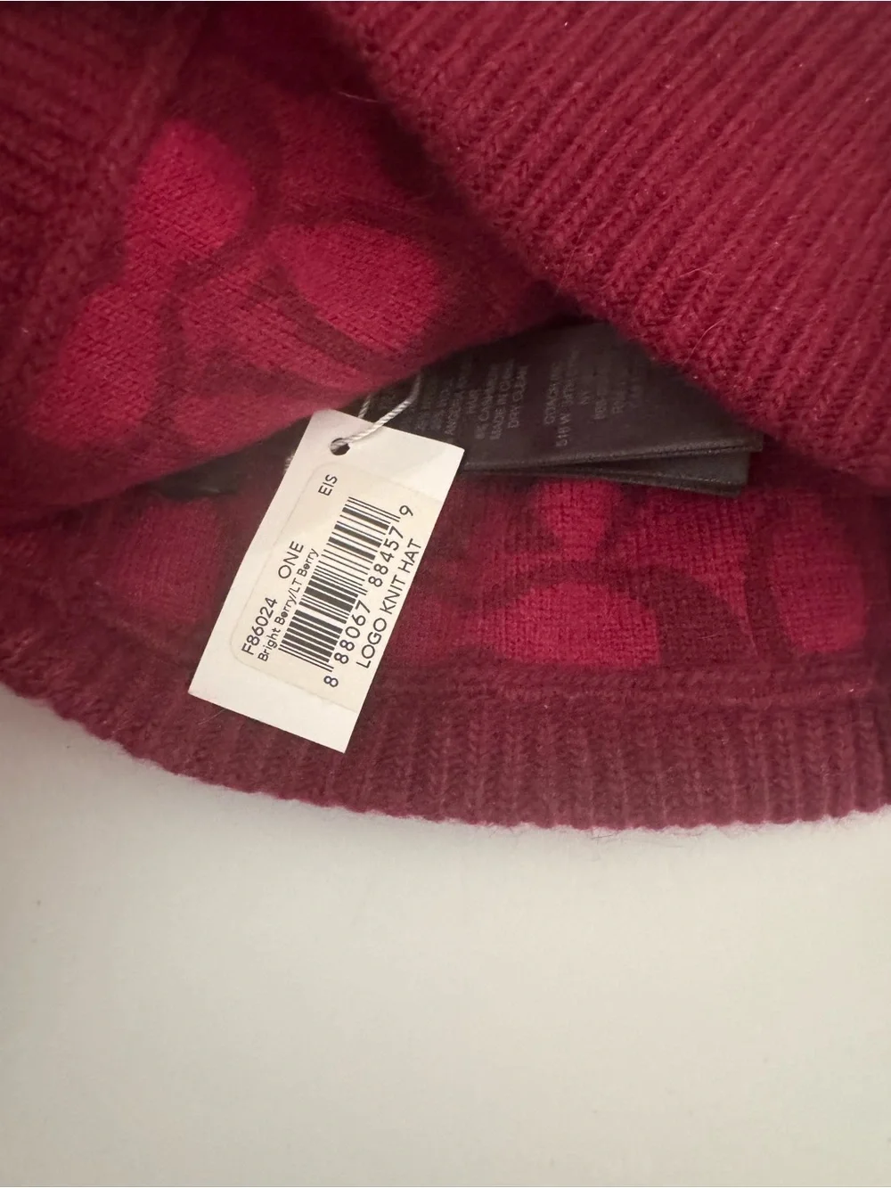 Coach Women's Burgundy Patterned Knit Cuffed Beanie